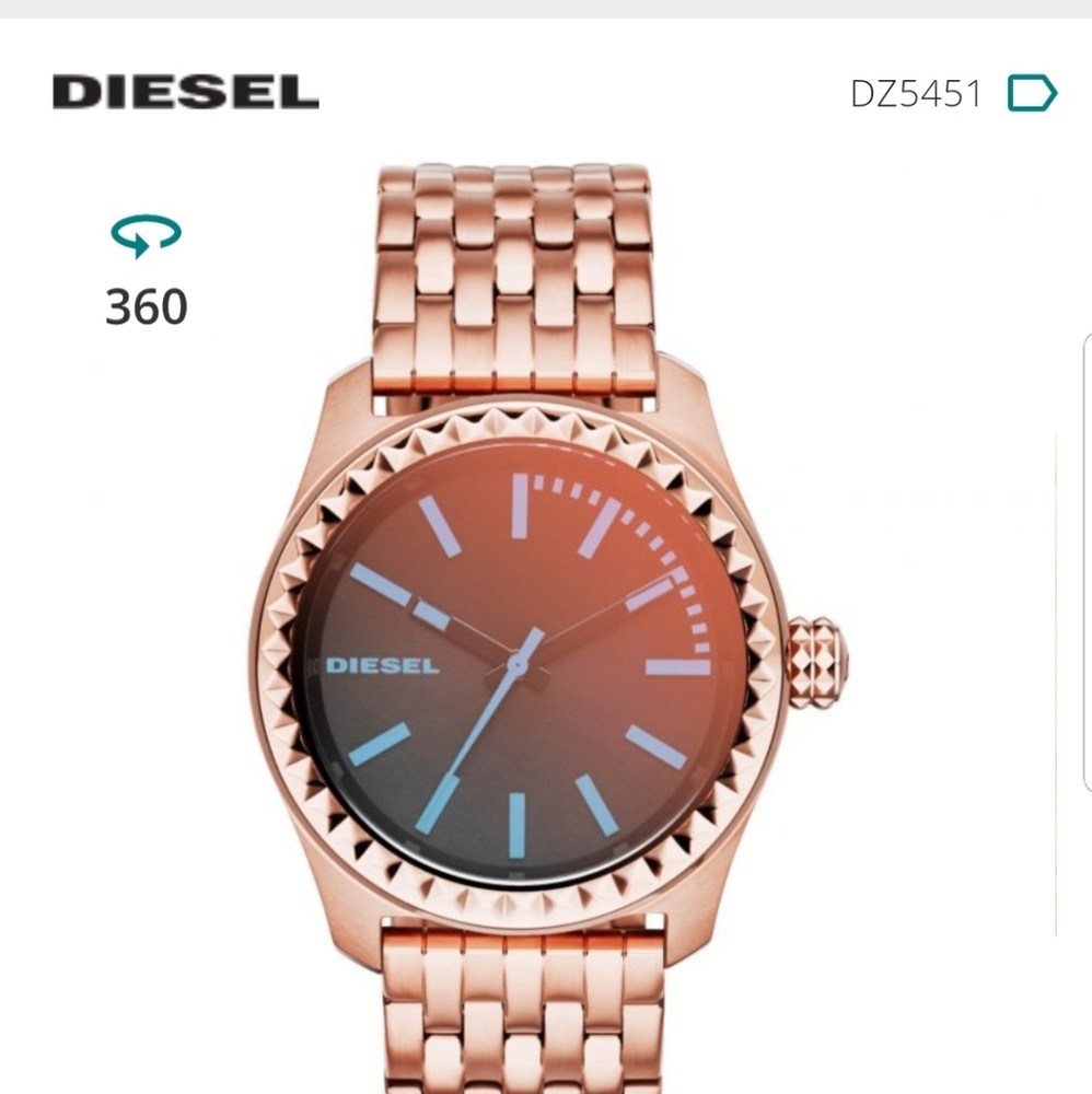 Diesel rose gold link metallic face watch New!